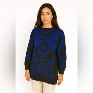 Vintage 80s op art blue n grey shimmery sweater